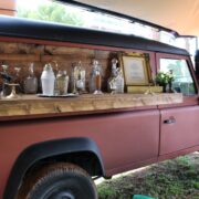 Retro vintage display bar on an old land rover truck
