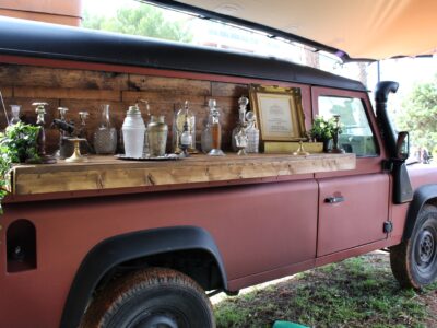 Retro vintage display bar on an old land rover truck